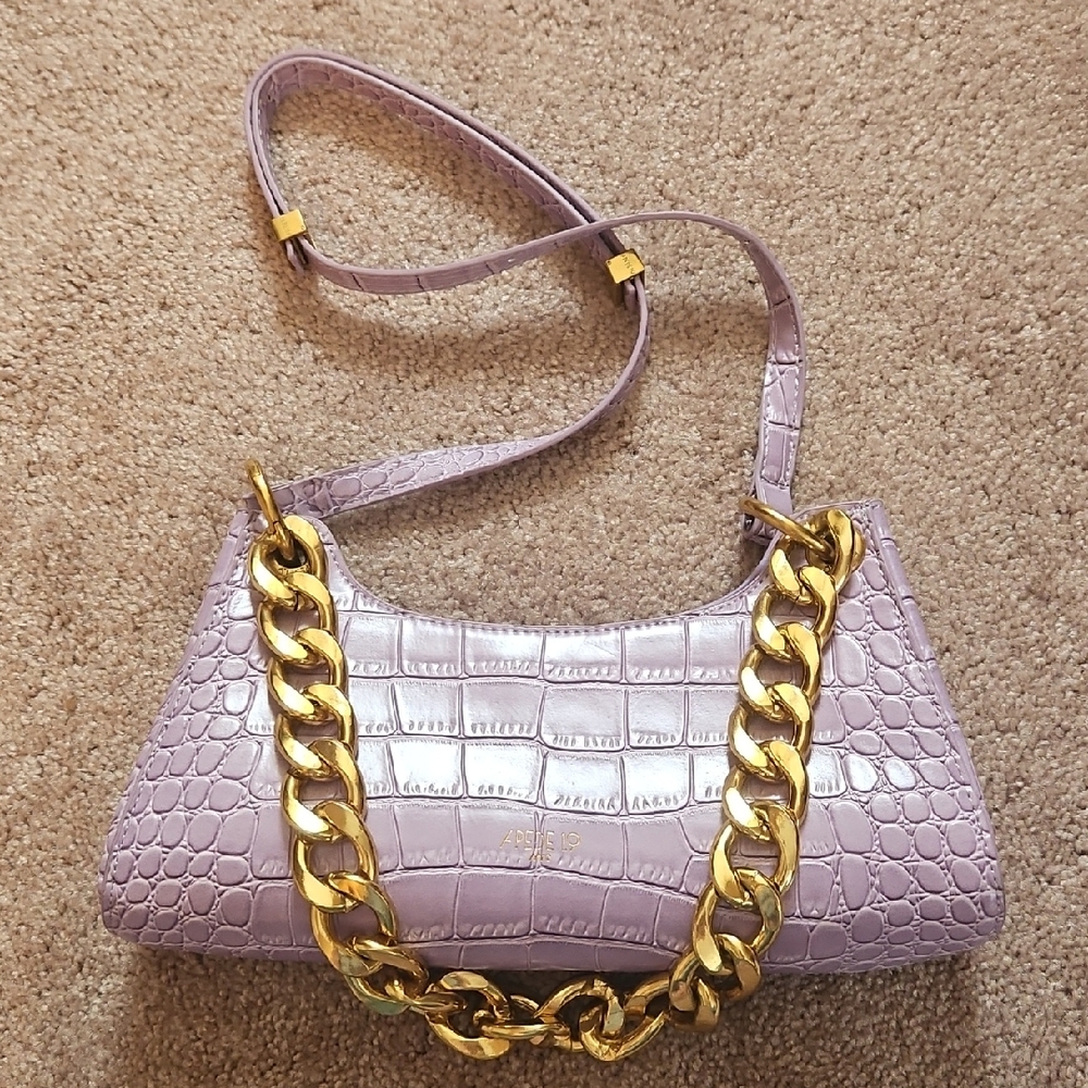 Lavender Croc-Embossed Bag with Gold Chain